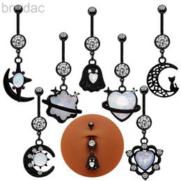 Navel Rings Black Belly Button Rings Gothic Belly Piercing Jewellery Surgcial Steel Moon Navel Rings Body Jewellery d240509