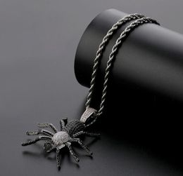 Iced Out Bling CZ Spider Pendants Necklaces For Men Hip Hop Jewelry Charm Chains Gold Silver Color Drop1818315