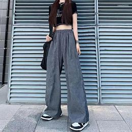 Women's Pants Corduroy Loose Wide Leg Women Fashion Grey Straight Spring Korean Streetwear Female High Waist Trousers