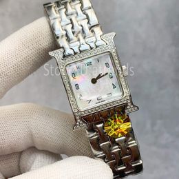 Top Fashion Quartz Watch Women Gold Silver Dial Rhinestone Bezel Full Stainless Steel Band Wristwatch Classic Square Design Ladies Dres 2786