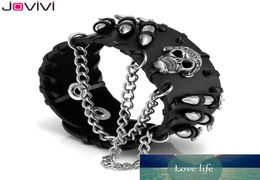 Jo 1x Mens Bracelets Metal Biker Black Wide Bullet Skull Spike Chain Cowhide Leather Punk Rock Bracelet Adjustable Wristband F5999072