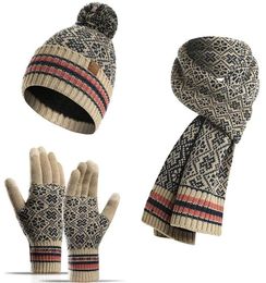 Fashion designer beanie scarf gloves set 3 Colours knitted warm beanies poms high quality lady women caps winter autumn6923527