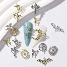 Nail Art Decorations 10Pcs Moon Butterfly Charm 3D Romantic Luxurious Silver Gold Glossy Alloy Ornament DIY Exquisite Accessories