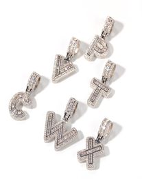 AZ Small Baguette Letter Pendant Necklace With Rope chain Gold Silver Zirconia Hip Hop Jewelry Drop 2764427