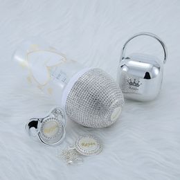 MIYOCAR Personalised silver collection bling baby bottle pacifier and pacifier clip pacifier box set BPA free 240423
