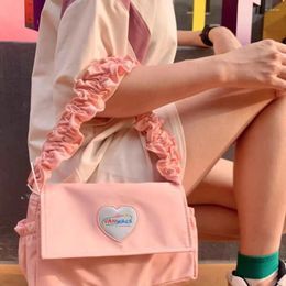 Shoulder Bags Vintage Design Women Small Purse Handbags Solid Colour Ladies Nylon Underarm Retro Sweet Girls Pink Casual Tote