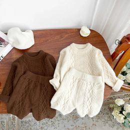 Clothing Sets Born Baby Girl Boy Solid Colour Clothes Set Sweater Pant Child Long Sleeve Suit Knitted Pullover 3M-2Y