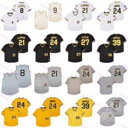 Cheap Baseball Jerseys 8 Stargell /9 Mazeroski /21 Clemente /24 Bonds /27 Tekulve /39 Parker Vintage Retro Black Grey Yellow Shirt Mesh Stitched