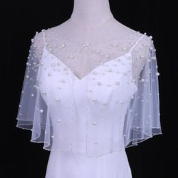 Bridal Veils Handmde Wedding Shawl Wrap Pearls Cape Accessories Cloak Short Women Party Evening 2139