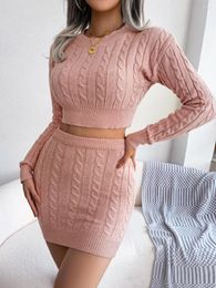 Work Dresses Women For Set 2024 Autumn Long Sleeve Solid Colour O Neck Knitted Bandage Slim Suits Fashion Casual Elegant Ladies Tight Sets