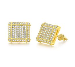 New Fashion High Quality Gold Silver Colours Bling CZ Square Earrings Studs for Men Women Earrings Nice Gift8855955