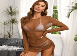 Women039s Swimwear Sexy Women Sheer Mesh Bikini Cover Up Swimsuit Bathing Suit See Through Long Sleeve Tshirt Tops Summer Beac6638112