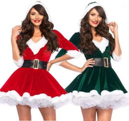 Ladies Chrismas Xmas Fancy Dress Fashion Women V Neck Half Sleeve Mini Santa Claus Costume Outfit Waistbelt11843037