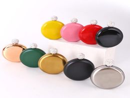 5oz Stainless Steel Round Hip Flask Rhinestone Lids Portable Round Hip Flask Men Pocket Portable Flagon Whisky Wine Bottles 7Color5699881