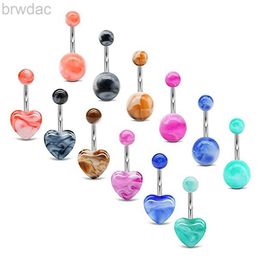 Navel Rings 1PC Acrylic Heart Surgical Steel Dangle Belly Rings Curved Navel Barbell Piercings Body Jewellery Piercing d240509