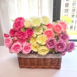 Decorative Flowers Pink Silk Peony Artificial Rose Wedding Table Vase DIY Home Decor High Quality Big Bouquet White Fake Flower