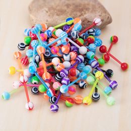 Wholesale Mix Colour Acrylic Ball Tongue Rings Nipple Ring Retainer 14G Flexible Piercing Bar Bioflex Barbell 16mm 240429