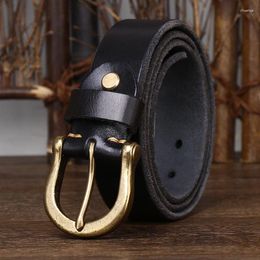 Belts 3.8CM Wide Luxury Casual Thickened Pure Cowhide Genuine Leather Belt Designer Brass Buckle Retro Strap Male Jeans For Men