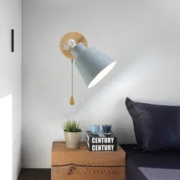 Wall Lamp Macaron Minimalist Modern Bedside Wooden Zipper Switch Dining Room Living Decoration Background Lamps