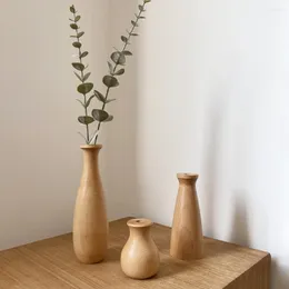 Vases Nordic Simple Minimalism Wooden Vase For Plants Solid Wood Flower Pot Arrangement Tabletop Home Ornaments