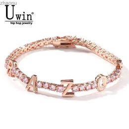 Chain Uwin Tennis Customized Name Letter 3mm Chain Ice Color Cubic Zirconia DIY Letter Hip Hop Jewelry Gift XW