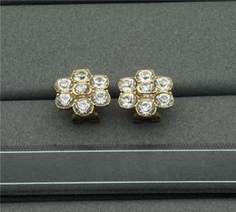 Double Letter Flower Charm Earrings Diamond Floral Designer Studs Temperament Personality Rhinestone Eardrops Whole5922064