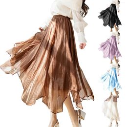 Skirts Korean Style Mesh Tutu Skirt Irregular Sheer Thin Double Layer A Line Women Elastic Waist Fairy Puffy Y2k Long