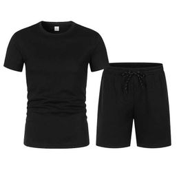 Men's Tracksuits Hot selling summer T-shirt+shorts 2-piece set for mens casual fashion fitness jogging sportswear hip-hop breathable short sl Y240508