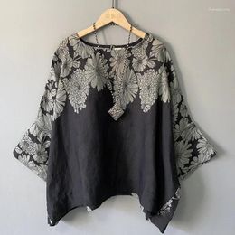 Women's T Shirts Limiguyue Ethnic Batwing Sleeve Summer Blouse Women Floral Printed O Neck T-Shirts Cotton Linen Tops Loose Female Blusas