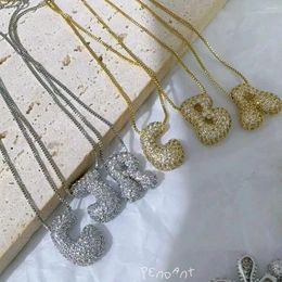 Pendant Necklaces 10PCS Sparkly CZ Zircon Letter Initial Necklace For Women Box Chain Gold Plated Balloon Bubble A-Z Neckalces Jewelry