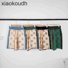 Rhude High end designer shorts for High matching Colourful cashew flower high street sports loose knit cropped shorts With 1:1 original labels