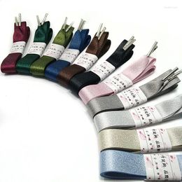 Shoe Parts 1.6cm Silver Silk Satin Ribbon Shoelaces Women Men Leather Sports Casual Trend Shoes Laces High-heeled Boots Band