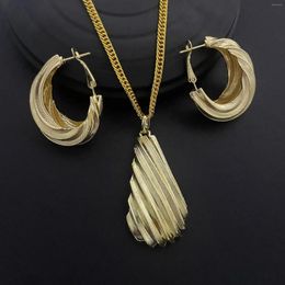 Necklace Earrings Set Italian Dubai 24K Gold Plated Jewelry For Women Spiral Pendant Golden Chian Party Bridal Wedding Gifts