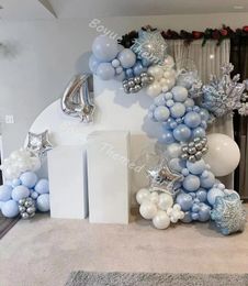 Party Decoration 124Pcs Snowflake Balloon Garland Arch Kit Blue White Balloons For Winter Wonderland Christmas Princess Girl Birthday Decor
