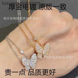Vancleff High End jewelry necklaces for womens Rose Gold Full Diamond Butterfly White Fritillaria Collar Chain Womens Simple and Elegant Clover Necklace Valentine