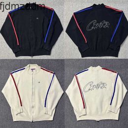 Men's and Women's Trends Designer Fashion Corteizssss Street Hip Hop Embroidered Letter Standing Neck Zipper Red Blue Pull Edge Cardigan Knitted Sweater Coat
