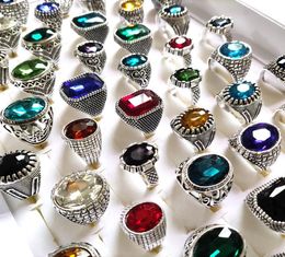 Bulk lots 30pcs Multistyles Mix Big Zircon Stone Silver Rings for Women Vintage Mens Luxury Antique Crystal Rings Whole Weddi3401625