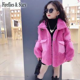 Down Coat Winter Girls Fur Jacket Baby Toddler Outwear Kids Brand Clothes Faux Patch Suede Collar Belt Warm Velvet 3 To 14 Yr