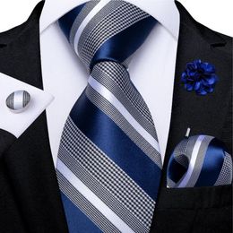 Bow Ties Blue Striped Mens Wedding Accessories Necktie Handkerchief Cufflinks Brooch Pin Gifts For Men Wholesale Items Business 181n