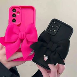 Cell Phone Cases Cute 3D Bow Silicone Box Suitable for Samsung Galaxy A34 A14 A54 A24 4g 5g A25 A15 A05 Rose Red Girl Gift Soft Cover A04s J240509