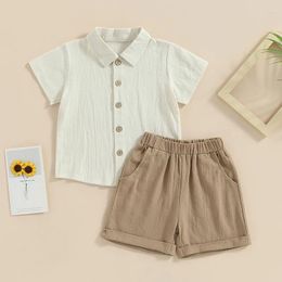 Clothing Sets Toddler Baby Boy Clothes Cotton Linen Short Sleeve Button Down Shirt Shorts Set 2Pcs Summer Outfits