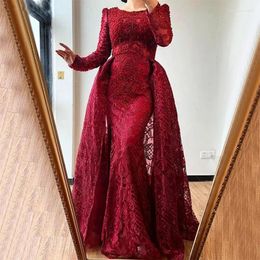 Party Dresses KSDN Burgundy Evening Dress Long Sleeve O-Neck Sequined Beading Detachable Train Formal Occasion Pretty Women Luxury Gown 2024