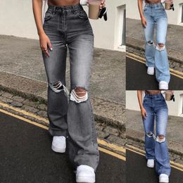 Women's Jeans Ripped For Women High Waisted Oversized Trouser Baggy Wide Leg Pants Ladies Vintage Sexy Zipper Blue Black 2XL