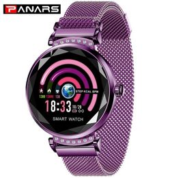 PANARS Elegant Diamond Patchwork Purple Smart Watches for Phones Heat Rate Magenetic Band Digital Wristwatch Women Girl New2798534