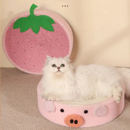 Cute Pig Cat Scratcher Sisal Weave Round Cat Scratching Pad 2 in1 Indoor Grinding Claws Cats Training Toys Furniture Protection 240508