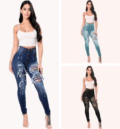 selling new Women039s fashion sexy Casual personality hole wash slim elastic jeans Leggings soft Long Pants Denim Joggers T4460790