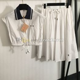 Women Long Skirt Sleeveless Cropped Top Letter Embroidered Shirt Blouses Designer Elastic Waist Skirts