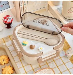 Lunch Boxes Bags Cute Portable Lunch Box With Compartment For Girls School Kids Plastic Picnic Bento Box Microwave Food Storage Containers
