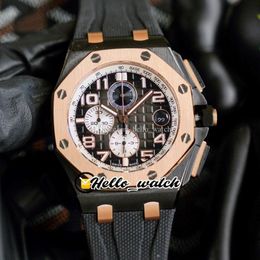 3A 44mm Gents Watches Miyota Quartz Chronograph Mens Watch Gray Texture Dial Two Tone Rose Gold PVD Black Steel Case Stopwatch Rubber S 258U