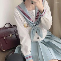 Work Dresses Japanese School Girl JK Uniform Women Girls Cute Bow Long Sleeve Blouses Pleated Short Skirts Sets Sailor Suit Costumes